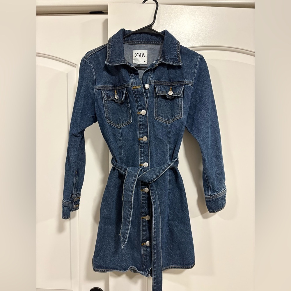 Zara Dark Denim Long Sleeve Mini Dress - Picture 3 of 7